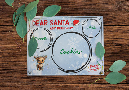 Santa's Cookies and Milk Placemat. Dear Santa Mat, Printable Christmas Eve Mat for Santa and Reindeers