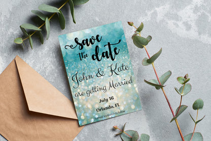Save the Date Teal Invitation for Quinceañera, Sweet 16, Wedding, Birthday