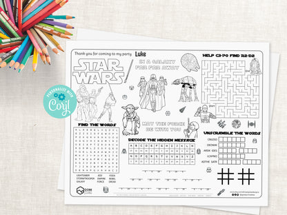 Star Wars Original Trilogy Activity Sheet Placemat.