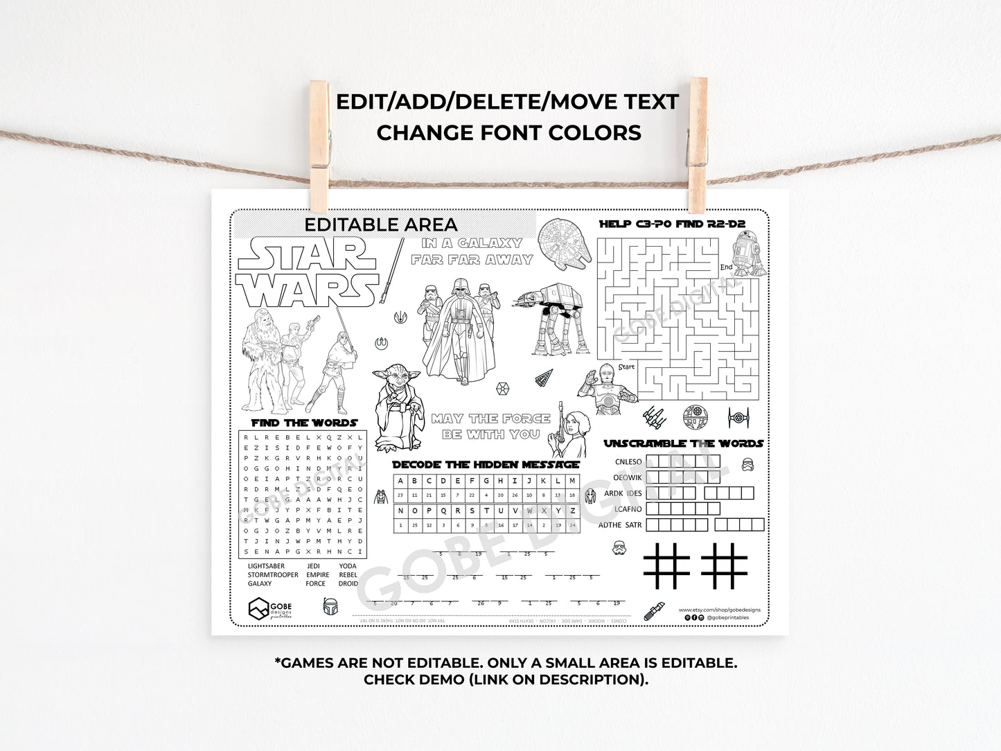 Star Wars Original Trilogy Activity Sheet Placemat.