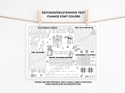 Star Wars Original Trilogy Activity Sheet Placemat.