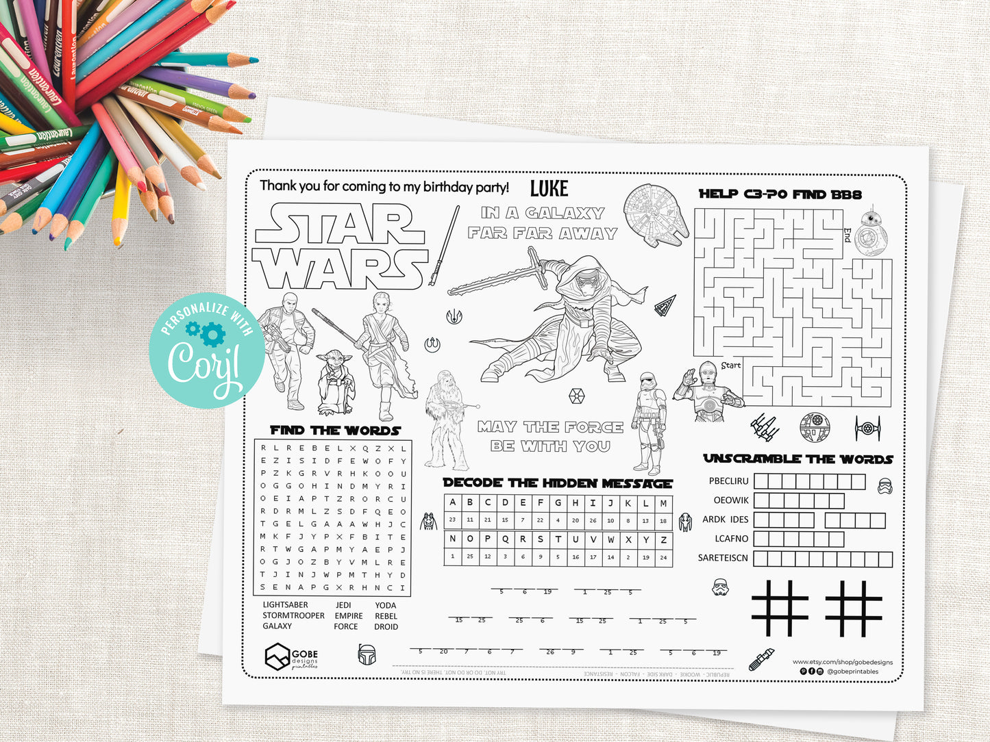 Star Wars The Force Awakens Activity Sheet Placemat.