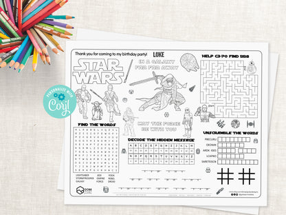 Star Wars The Force Awakens Activity Sheet Placemat.