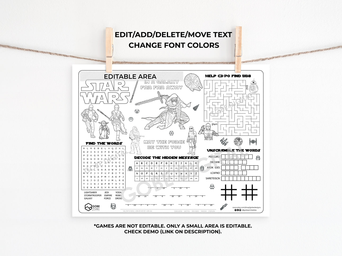 Star Wars The Force Awakens Activity Sheet Placemat.