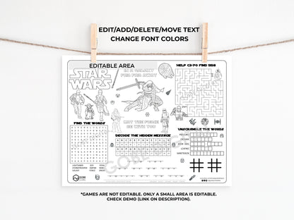 Star Wars The Force Awakens Activity Sheet Placemat.