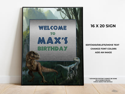 Jurassic Era Dinosaurs Welcome Sign 16x20